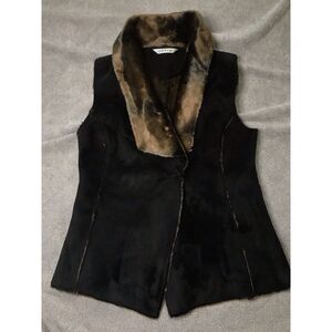 Orvis Faux Fur and Suede‎ Vest Black Brown Women's Size Small Soft